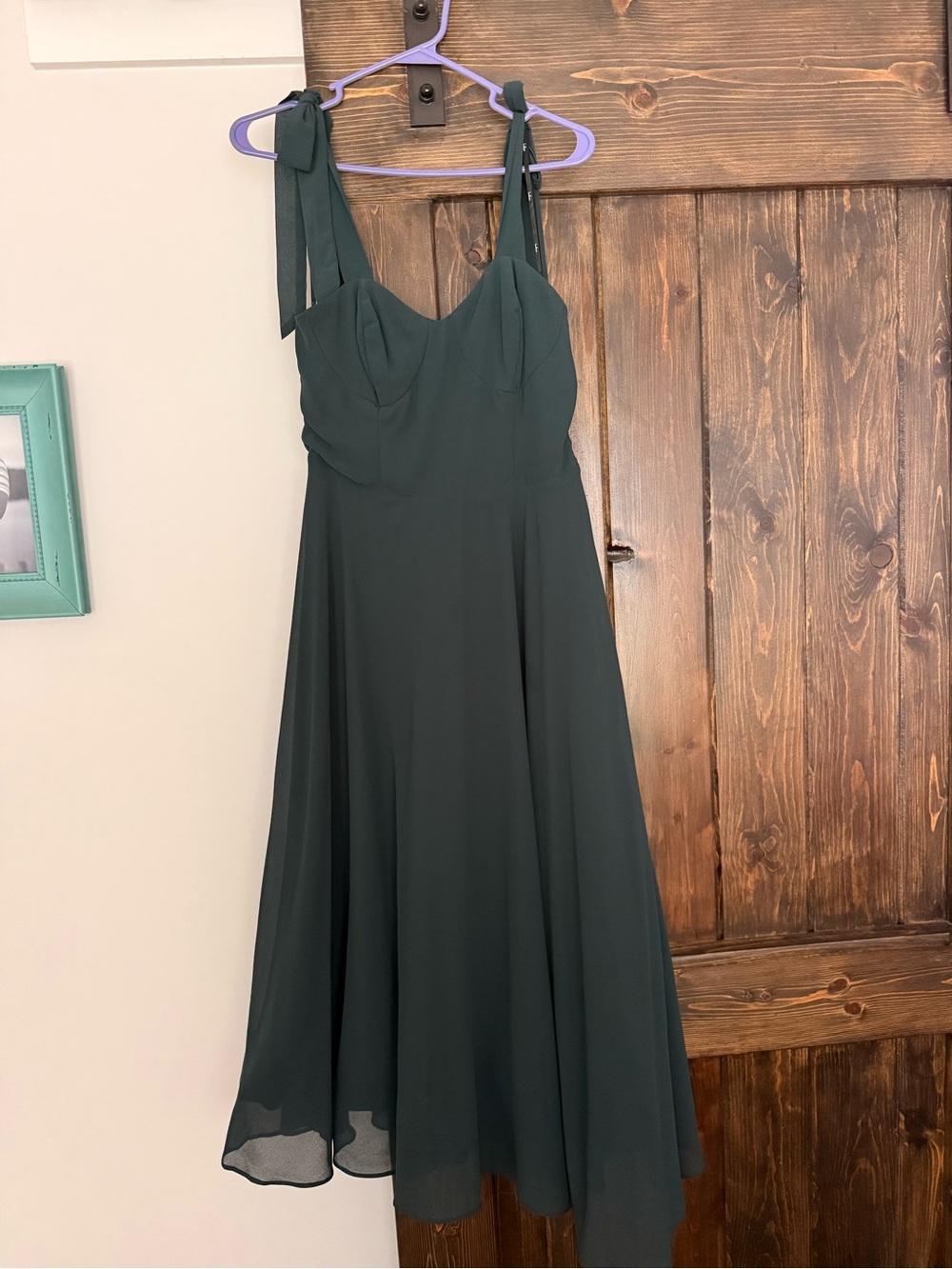 Lulu's Dark Green Midi Dress with Square Neck and Tie Straps